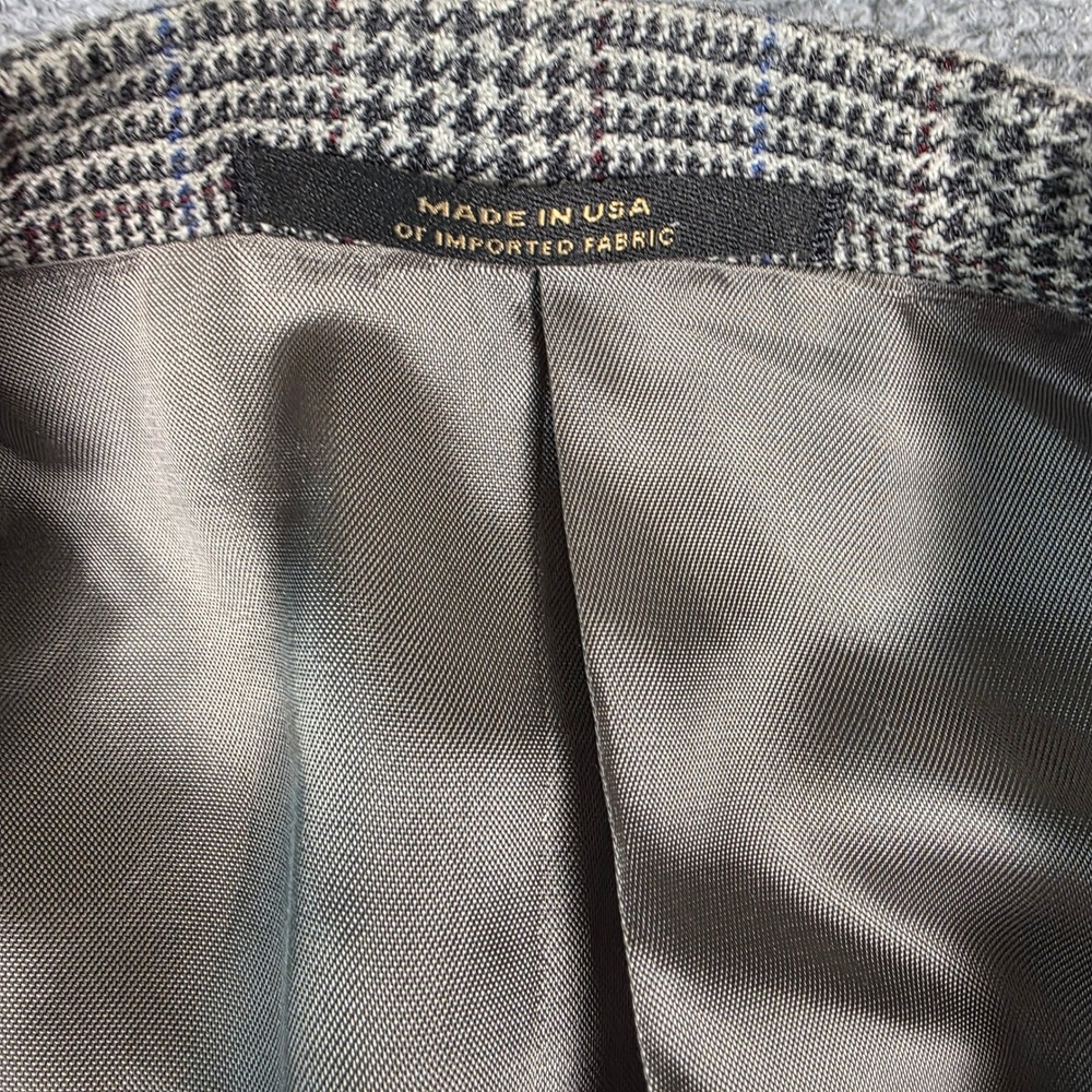 Vtg Hart Schaffner Marx Blazer Men 44R Wool Grey Glen Plaid Houndstooth Coat - Picture 4 of 16